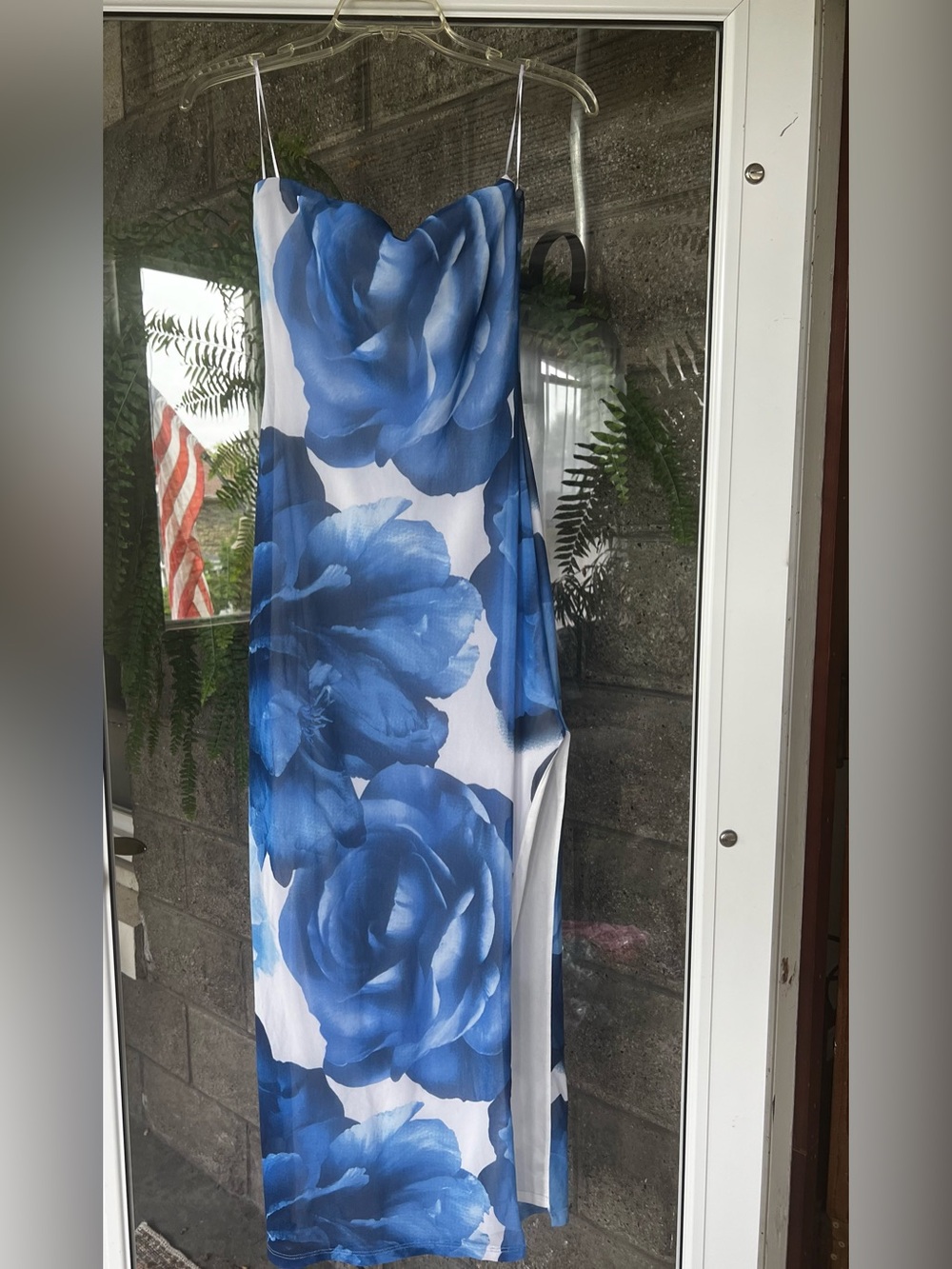 Windsor Blue Strapless Floral Slip Dress with Side Slit